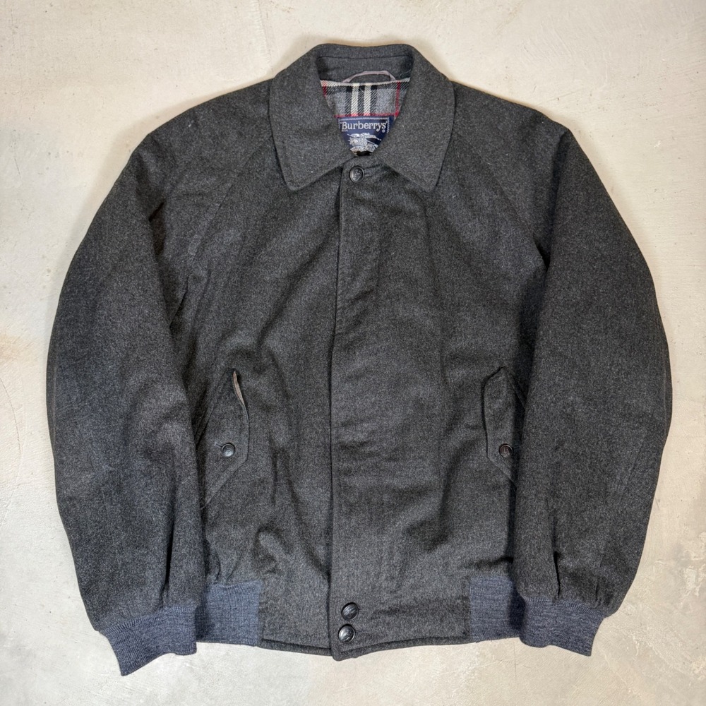 Vintage Burberrys Wool Bomber Jacket Charcoal Grey Nova Check Lining Mens 42 L